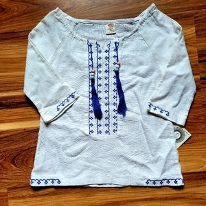 GIRL 3-4 Y Boho Linen Boatneck Tunic Emroidered